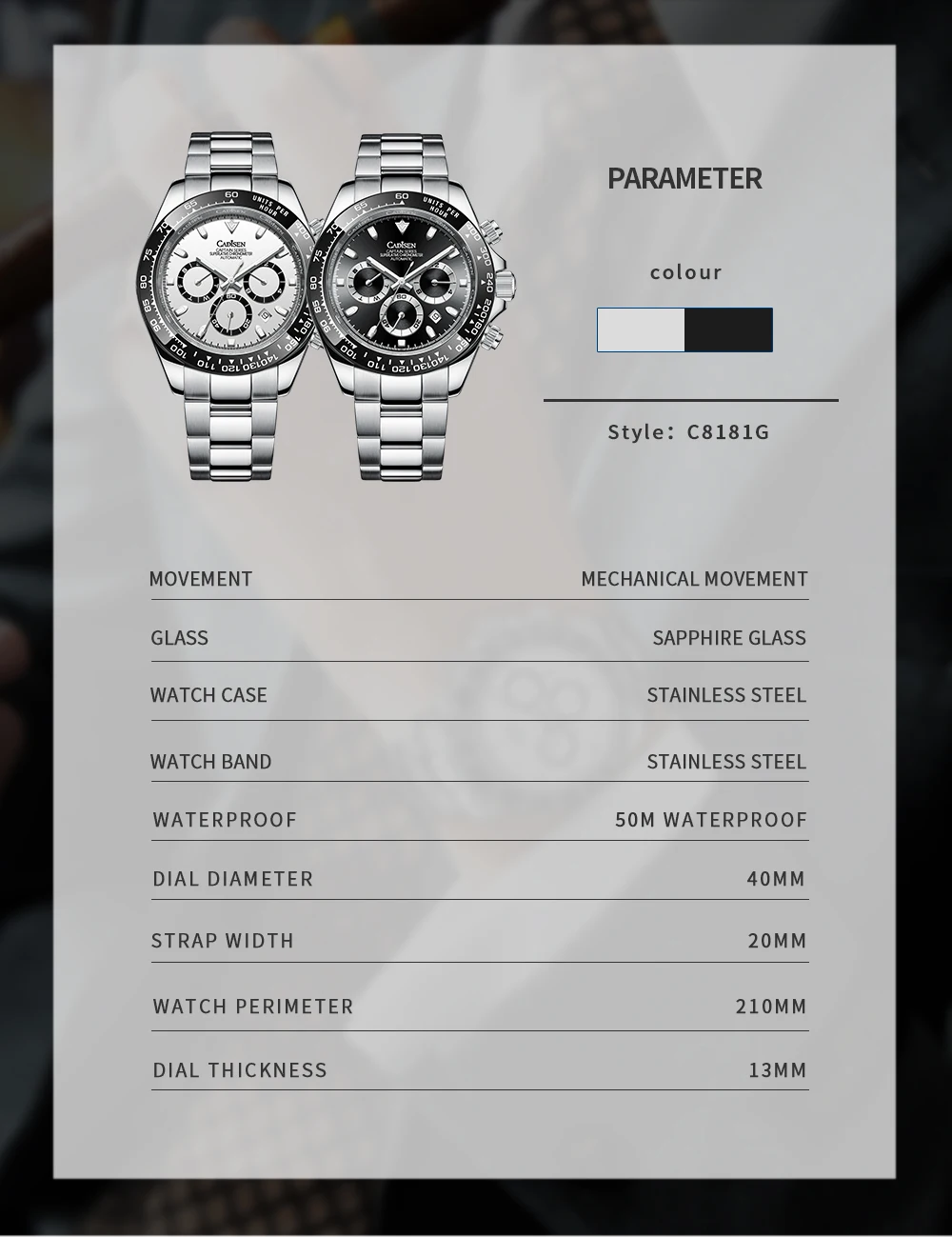 CADISEN 2021 Men Watches Mechanical Automatic Watch Men Brand Luxury 100M  Waterproof Sapphire Daytona Stainless Steel Wristwatch|Mechanical Watches|  - AliExpress