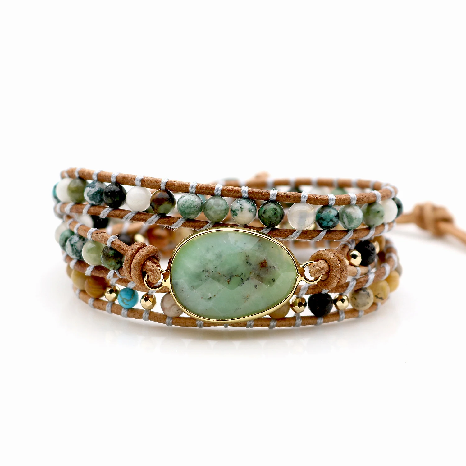 Женские браслеты из натурального австралийского нефрита с бусинами кожаный