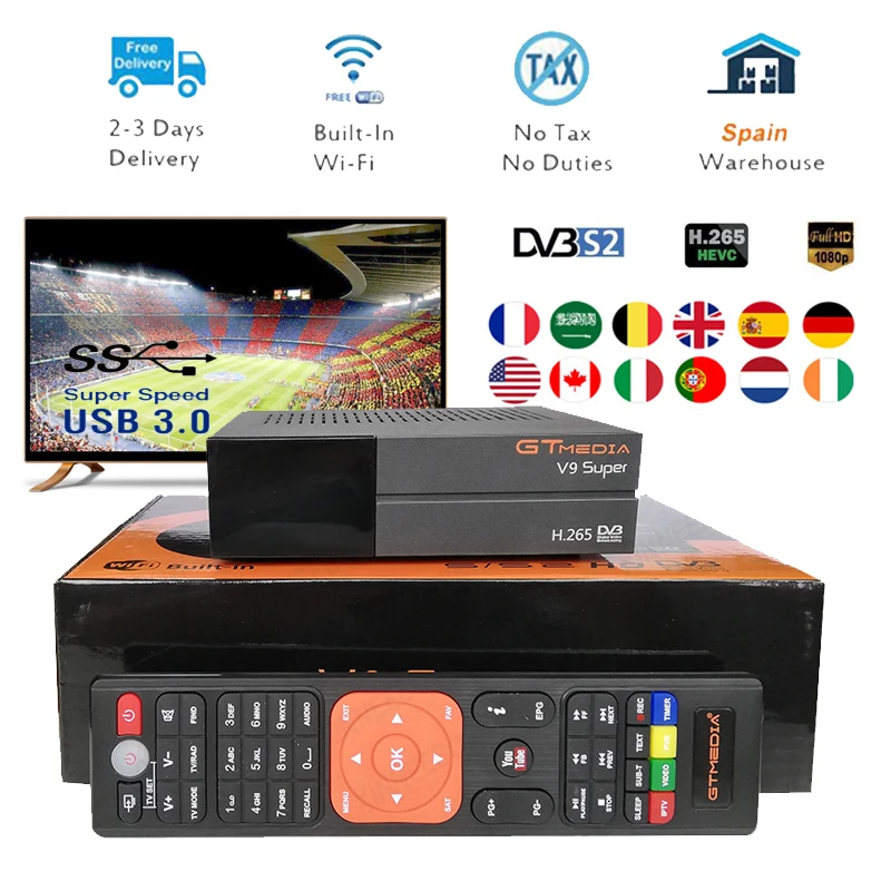 

New GTmedia V9 Super Satellite Receiver Freesat V9 Super Updated GTmedia V8 Nova with CCcam Cline for 1 Year spain freesat v9