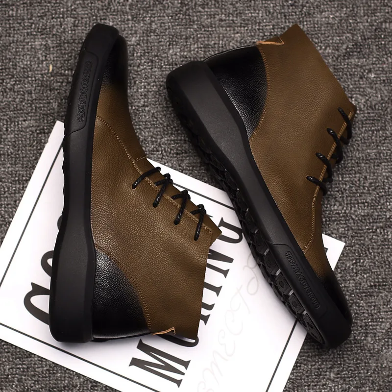 

Genuine Leather Martin Boots Men's Hight-top British Style plus Velvet Boots Men's Versatile MEN'S SHOES Worker Boot Mid-top Mar