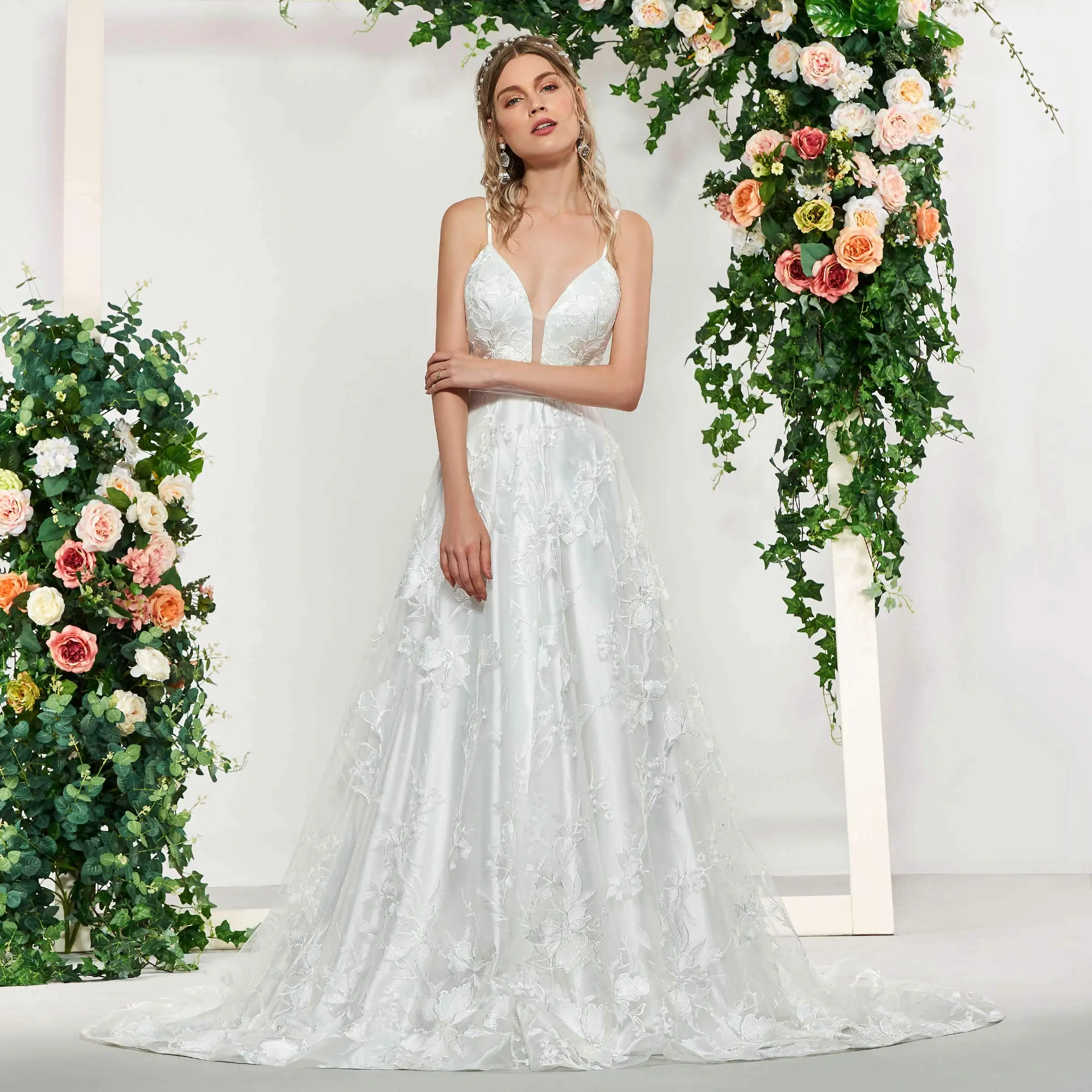 Tanpell Encantador Vestido De Novia Tirantes Finos Mujer Vestido De Fiesta Apliques De Encaje A Line Cremallera Hasta El Vestido De Boda 2019 Vestidos De Novia Aliexpress