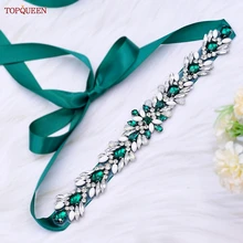 Topqueen cinto de noiva fashion para casamento, verde strass vestido de casamento cinto de pedra pulseiras para mulheres