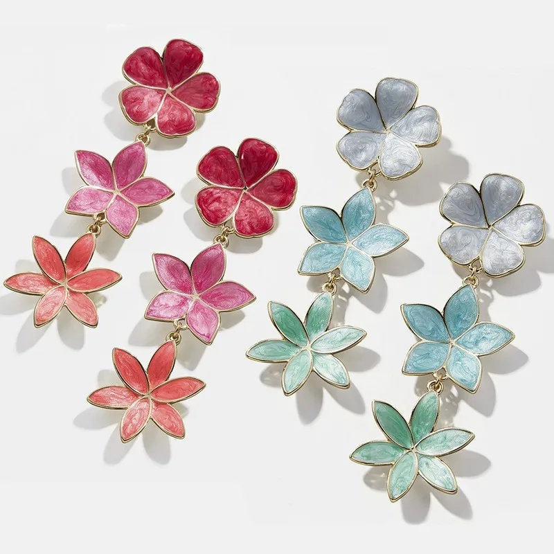 

2020 European and American New Style Dripping Oil Flower Pendant Earrings Exquisite Ladies Summer Trend Earrings Ins