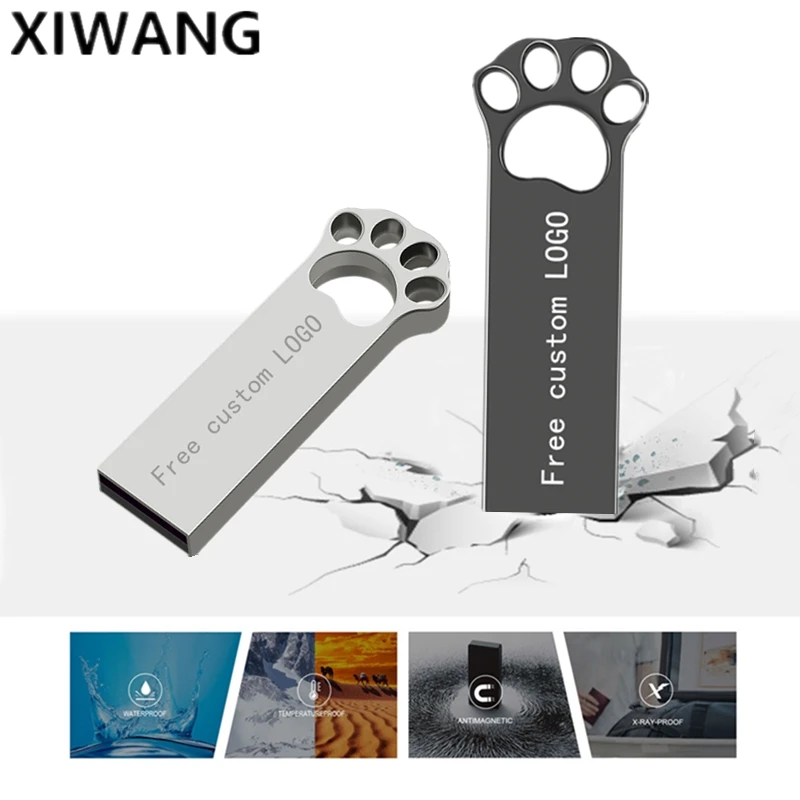 Серебряный Usb флеш-накопитель Cat Claw 128 ГБ, металлическая Флешка 64 ГБ 32 ГБ, реальная емкость 16 ГБ, флеш-накопитель 8 ГБ, флэш-диск 4 ГБ, бесплатный логотип на заказ