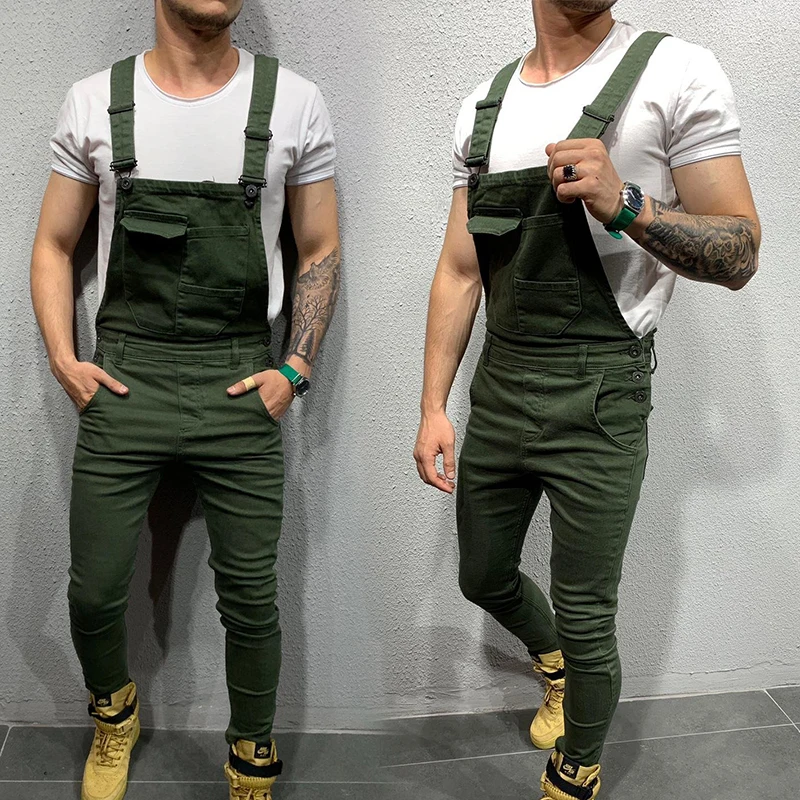 Pantalones vaqueros de tirantes para hombre, mono de moda de hip-hop, 6 colores