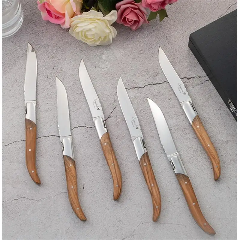 4/6/8/10PCS Dinner Knives Olive Wood Handle Table Knife Set