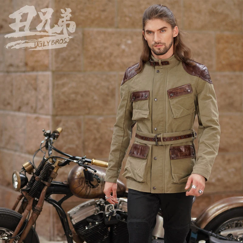Motorcycle Jacket Men's waterproof Distressed Canvas Outdoor Jacket Safety Protective Motorbike Clothing 2 Color uglybros