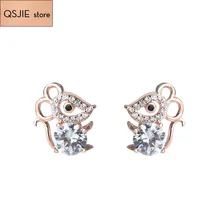 Высококачественное Серебро S925 пробы, милая инкрустированная кристаллами мышь. Креативные цветные женские серьги