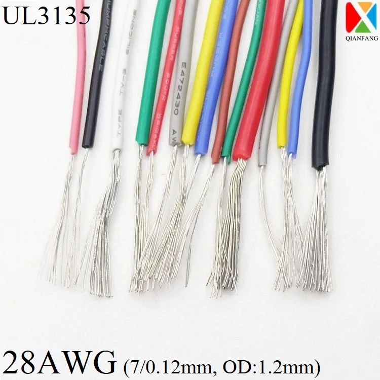 Силиконовый резиновый провод, 1 м, 28awg, электронный медный провод, изолированный светодиодный светильник, кабель для освещения, мягкая гибкая высокотемпературная линия UL3135