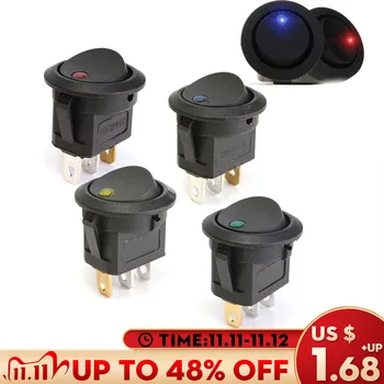 

5Pcs 12V DC Waterproof Round Rocker Switch Dot Dash Car Van Boat LED Illuminated Light Toggle Switch ON/OFF Black Button