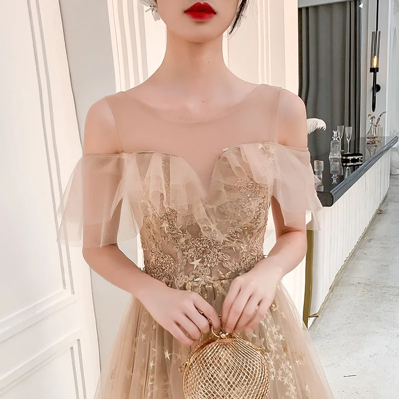 Vestidos De Gala, платья для выпускного вечера с блестящими звездами, Длинные тюлевые аппликации с блестками, Robe De Soiree Vestido Formatura