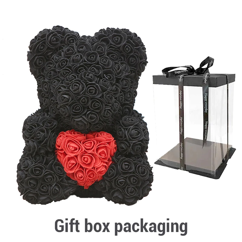 Дропшиппинг 40 см красный плюшевый мишка розы искусственный Рождественский подарок коробка для женщин подарок на день Святого Валентина плюшевый медведь - Цвет: Black with Box