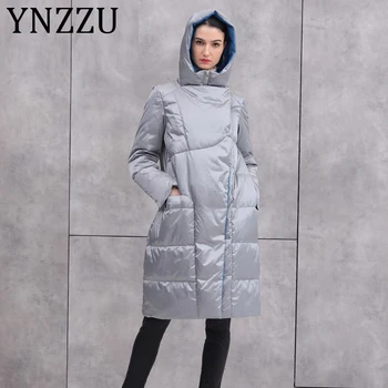 

YNZZU Brand Luxury 2019 Winter Women's Down Jacket Long Hooded 90% White Duck Down Coat Thicken Warm Female Fluffy Outwear A1395