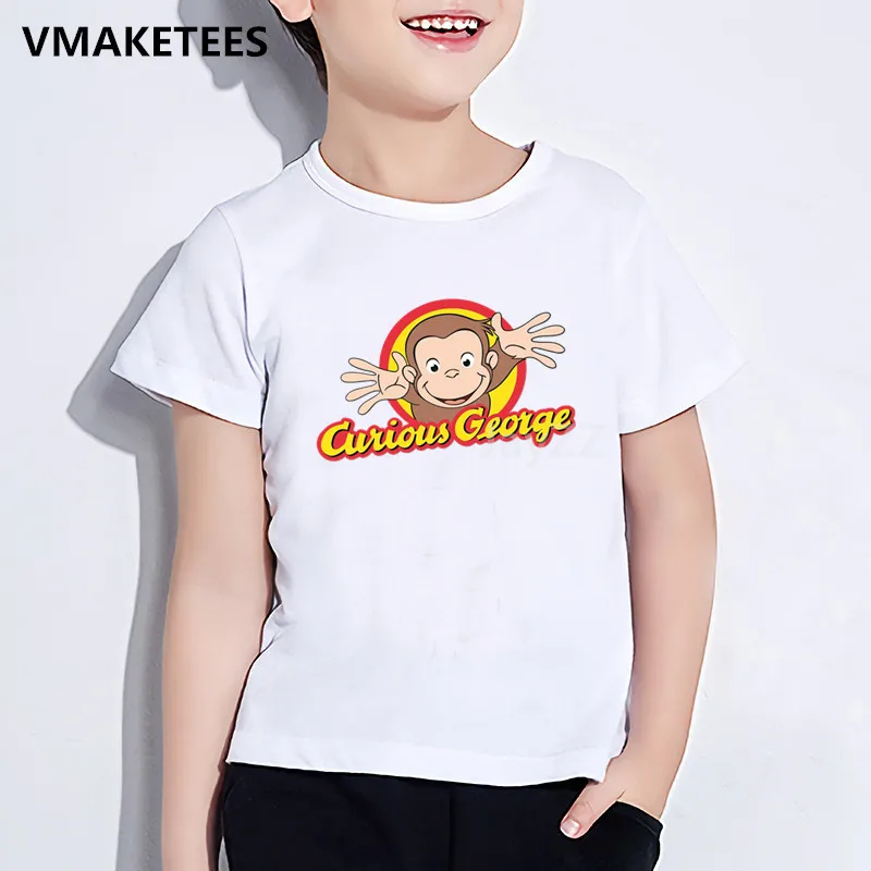 Детская футболка с принтом «Curious Джордж» Детская одежда с забавными животными «обезьяна» летняя белая футболка для маленьких мальчиков и девочек HKP5266 - Цвет: HKP5266B