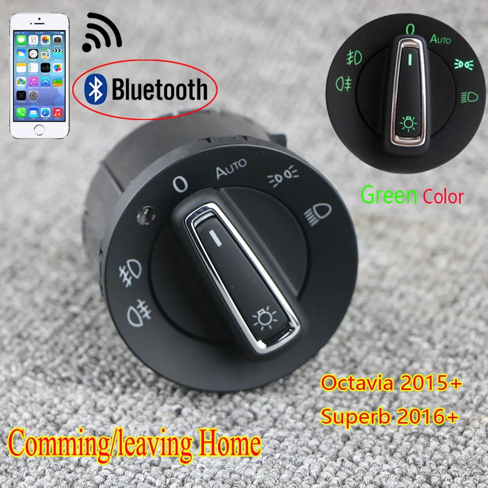 Автомобильный головной светильник с Bluetooth, головной светильник, переключатель, светильник, модуль датчика, обновленный зеленый цвет для Skoda Octavia+ Superb