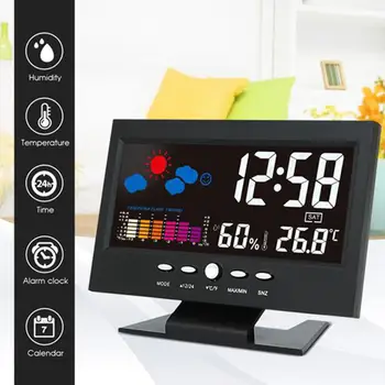 

Thermometer Alarm Clock LCD Color Screen Digital USB Temperature Humidity Time Date Display Snooze Wake Up Table Alarm Clock