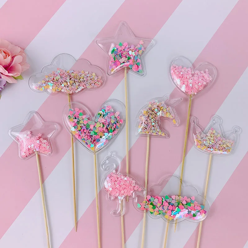 Love Bling Fairy Pvc Cake Topper Unicorn Crown Cloud Shiny Flamingo Cupcake Toppers Per Decorazioni Per Torte Per Feste Di Compleanno Di Nozze