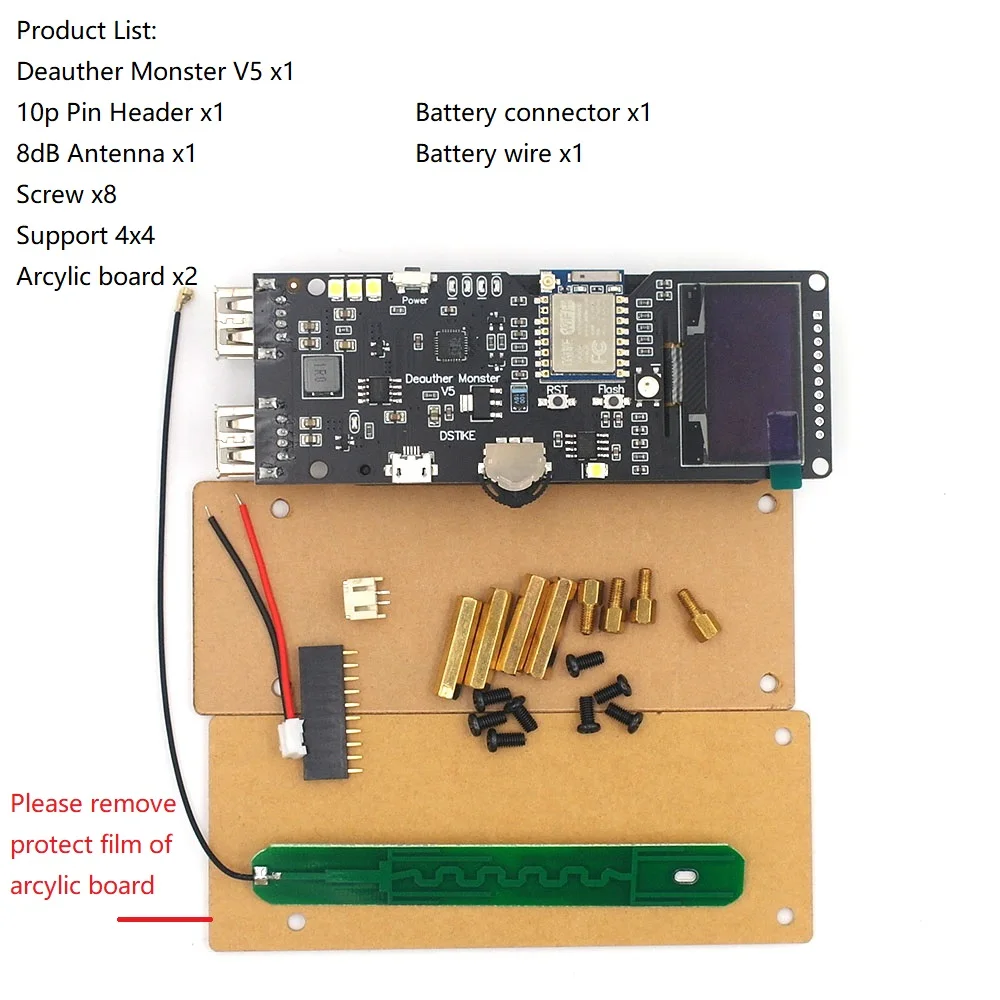 DSTIKE Wi Fi Deauther Monster V5 | Макетная плата ESP8266 18650 Защита от обратного хода Антенна Чехол