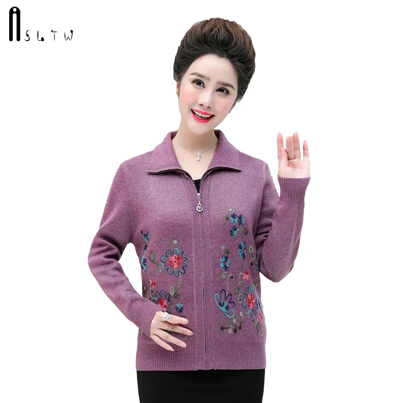 

ASLTW Embroidery Cardigan Coat New Autumn Winter Zipper Cardigan Feminino Plus Size Outwear Knitted Lapel Thick Sweater Women