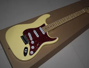 

Factory store yellow cream body ST signature maple fretboard red pickguard 6 string Chrome Hardware Electric Guitar Guitarra