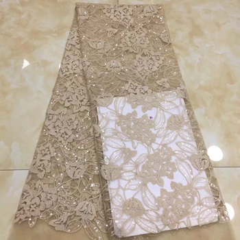 

French Nigerian Lace Fabrics High Quality Tulle African Laces Fabric Gold Lace Embroidered Mesh Fabric For Party Dress