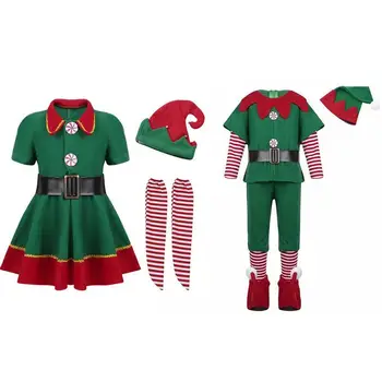 

1set Christmas Costumes Christmas Elf Performance Costume Cosplay Festival Santa Clause For Girls New Year Novelty Clothing