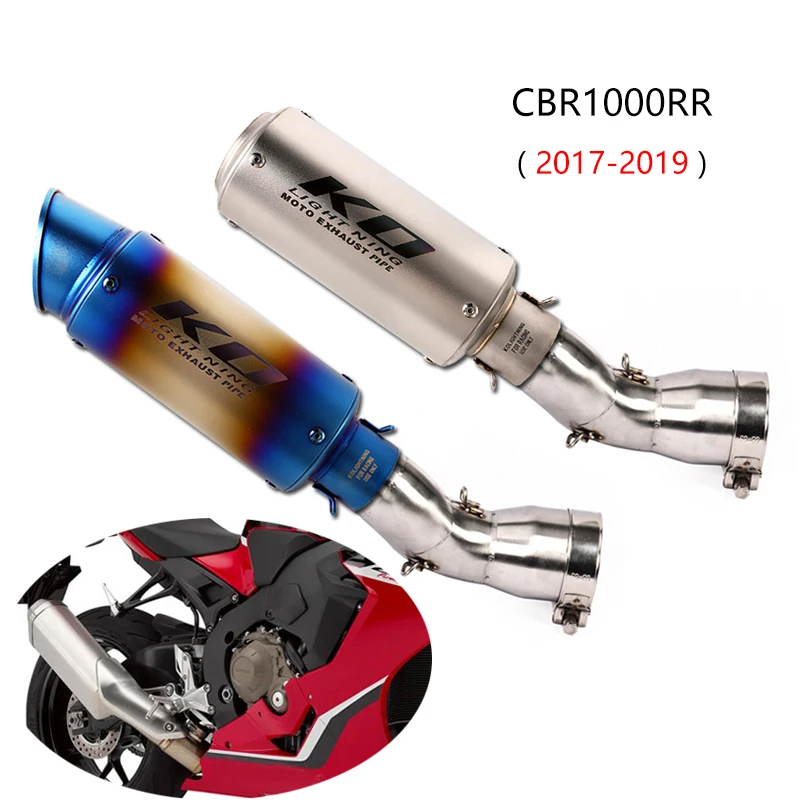 

Для Honda CBR1000RR 2017-2019, без шнурков, фотоштыревая горловина мотоцикла, средний соединительный трубопровод 51 мм, глушитель, съемный глушитель дБ, круглые наконечники