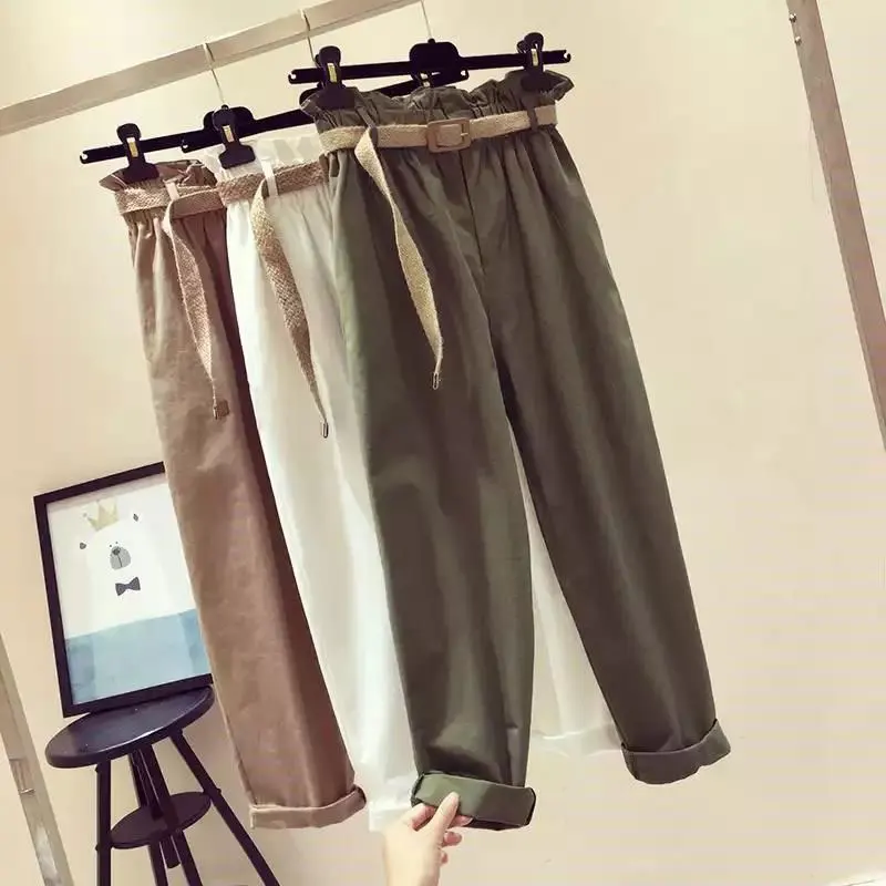 Весенние корейские модные женские брюки свободные с высокой талией шаровары