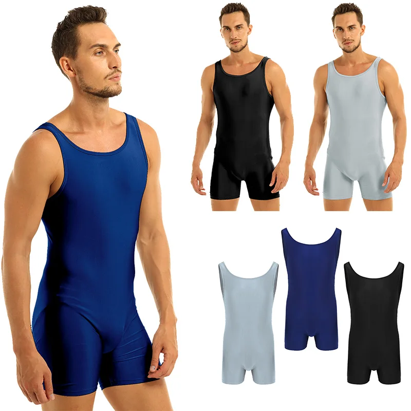 Men's Bodysuit One Piece Sleeveless Stretchy Bulge Pouch Swimwear Male