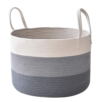 

BEAU-Cotton Rope Basket 50X33cm Laundry Basket for Blankets Toys Blanket Storage Basket Decorative Cushions with Long Handle