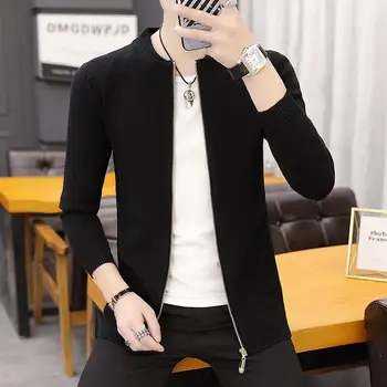 

5 Colors Long Sleeve Autumn Cardigan Men Zipper Front Plain Color Knitted Sweater Men Clothes 3XL Fashion Men Sweatercoat XXXL