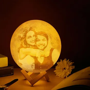 

3Color Photo/Text Custom 3D Printing Moon Lamp Night Light Customized Personalized Lunar USB Rechargeable Lamp Touch Control