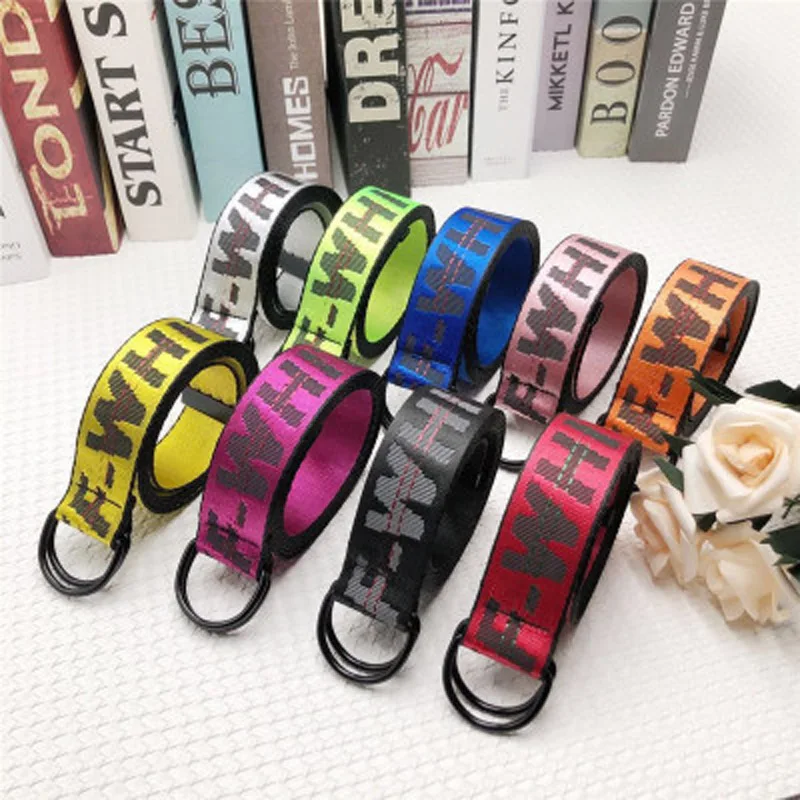 

OFF white Belts Unisex Fashion Personality Letter Style High Quality Canvas Double Buckle Belt Punk Waist Strap Women Men