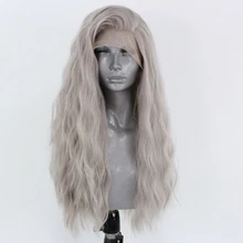 RONGDUOYI волнистые волосы высокого температурного волокна синтетические волосы на кружеве парики для женщин длинный светильник серый волнистые 13x3 парик для косплея