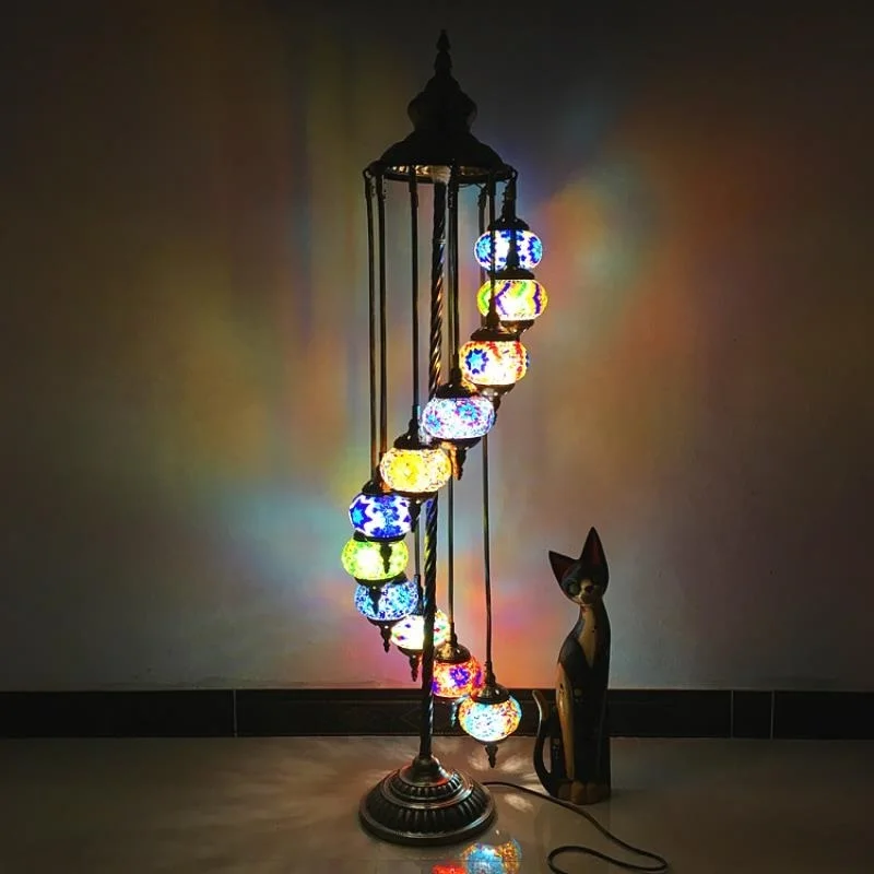 Southeast Asia Vintage Art Floor Lamp Turkish Glass Colored Glaze Flower Floor Chandelier Lamp Living Room Home Deco Floor Light