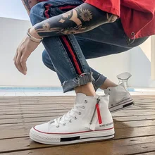 Модная мужская обувь с высоким берцем; сезон осень; парусиновая Мужская обувь; мужская обувь с боковой молнией; Студенческая обувь для катания на коньках; J3-17