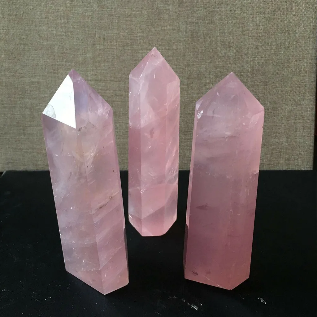 

Natural Rock Pink Rose Quartz Crystal Wand Point Healing High Quality Mineral Stone Collection Decor For Home DIY deco maison