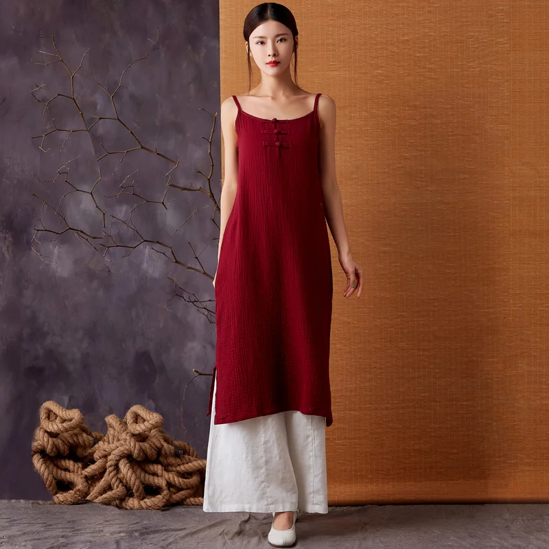 

Spring And Summer New Style 2019 Cotton Linen Strapped Dress Mid-length Base Vest Skirt Women's Loose-Fit Slimming Underwear Sli