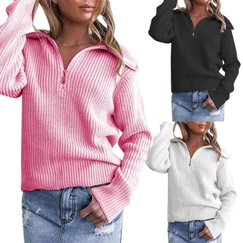 

Womens Sweaters 2019 Winter Solid Autumn Sweater Women Long Sleeve Pullover Women Tops Basic Zipper Sweater Pull
