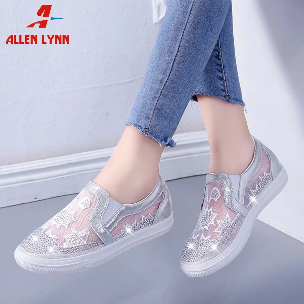 

ALLENLYNN women's Mesh Flats Shoes Woman Elegant Mesh Flat Loafers Shoes Woman Blings Comfort Leisure Shoes Woman