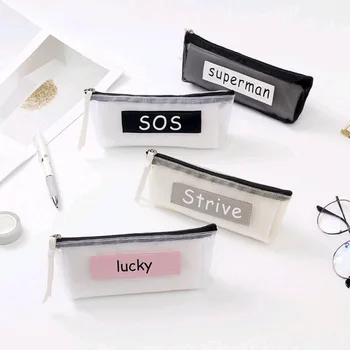 

Yan qi Creative Simple Transparent Mesh Pencil Case Students Men And Women Zipper Stationery Bag Creative Large-Volume Stationer