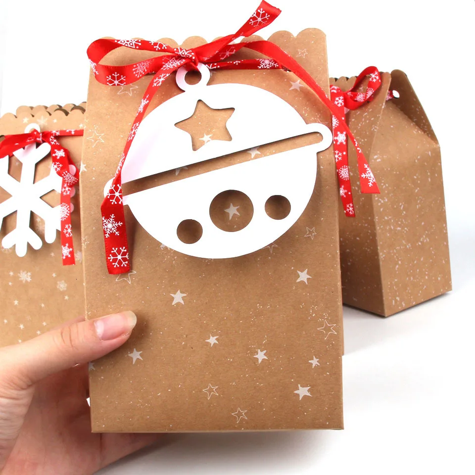 3 шт Рождественский крафт-принт с конфетами подарочные пакеты с биркой ленты пакеты печенья Счастливого Рождества гостей упаковочные коробки вечерние украшения