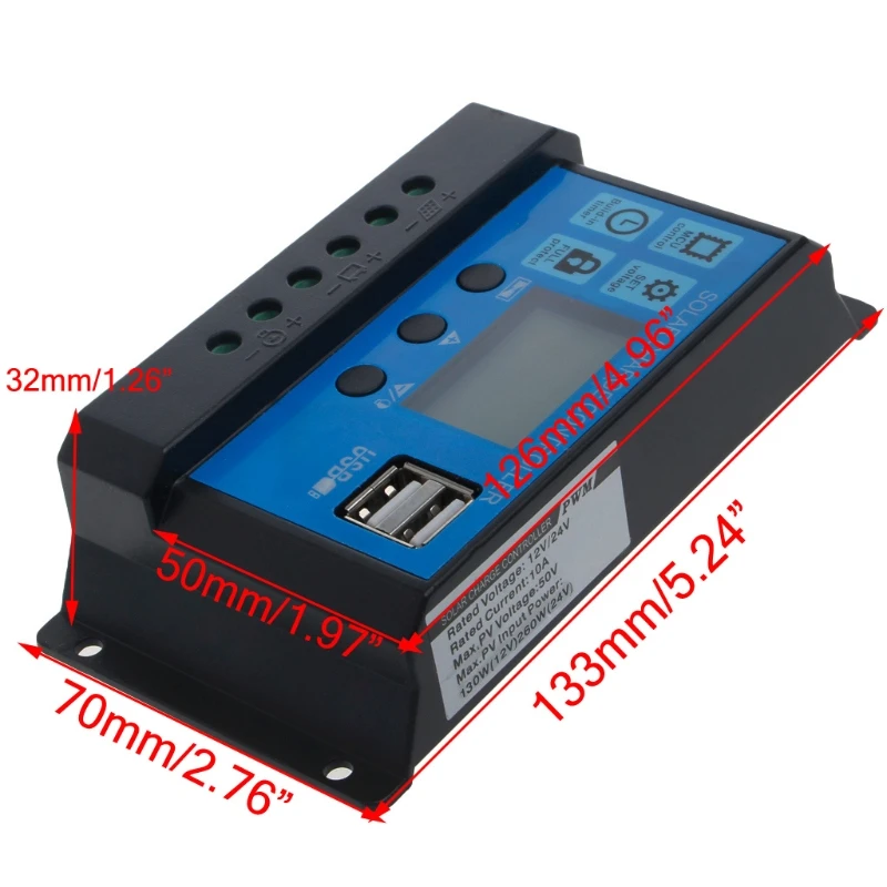 

Dual USB Solar Panel Battery Regulator Charge Controller 12/24V LCD PWM 10/20/30A