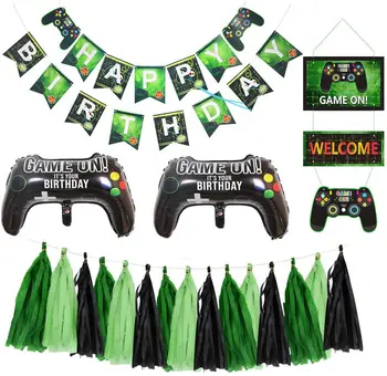 

Video Game Party Supplies Set, Happy Birthday Banner, Game ON Welcome Hanging Decor, Balloons for Boy and Kids Party Decorations