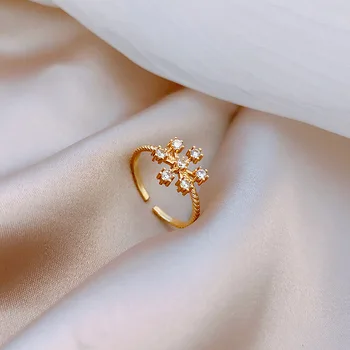 

Wish New Style Ornament Korean-style Crystal Petal Snow Adjustable Adjustable Zircon Ring