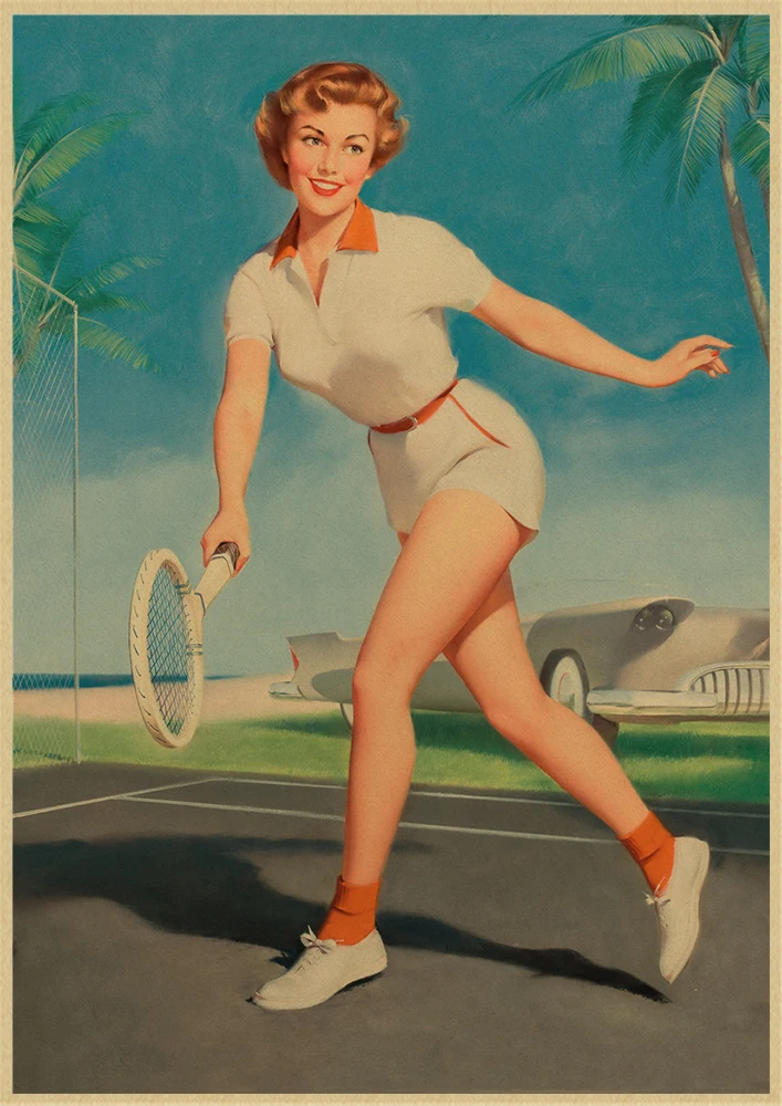 Pinup Girls Series 8 World War II Vintage Kraft Paper Classic Poster Bar Cafe Living Room Dining Wall Decorative Paintings