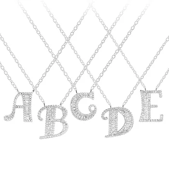 

925 Sterling Silver Cubic Zirconia Crystal 26 Initial Name Letter Pendant Necklaces DIY Custom Jewelry Gift