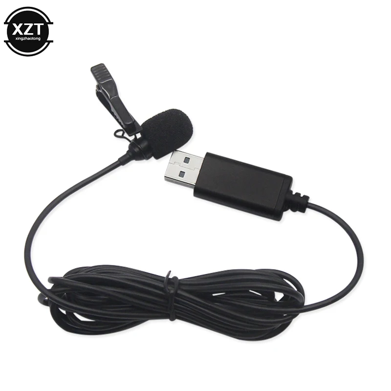 Portable USB Mini Microphone 2m Lapel Lavalier Mic Clip-on External Buttonhole Microphones for Laptop PC Computer Recording Chat dynamic microphone