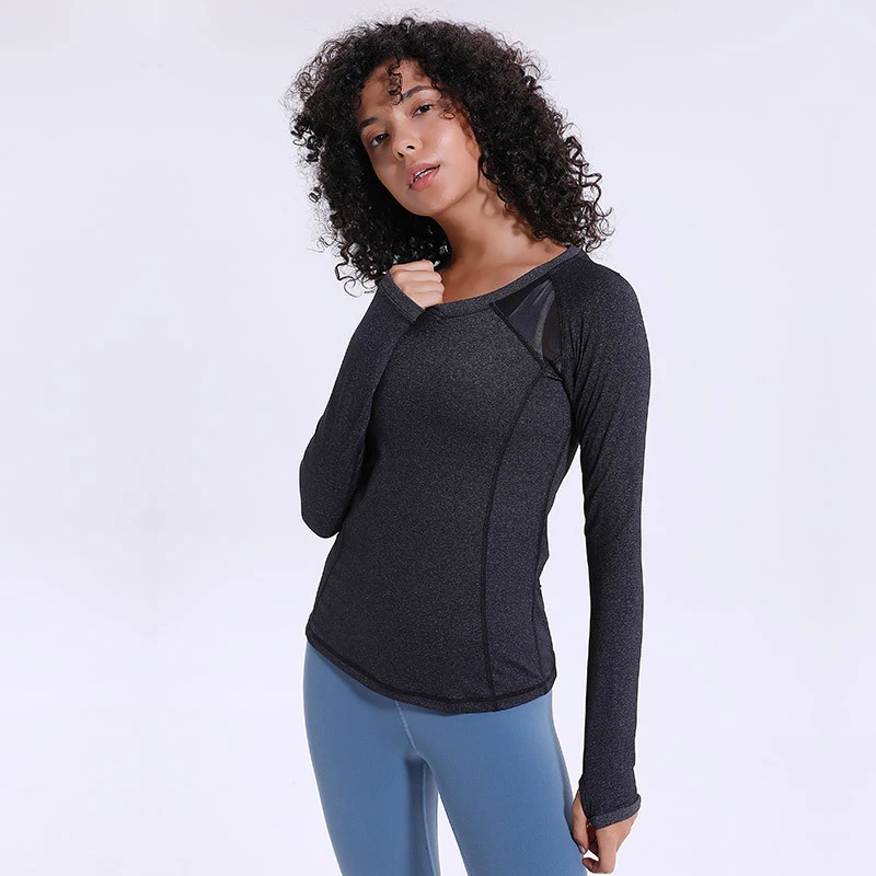 Hemp grey Спортивные топы для спортзала, для женщин, для фитнеса, быстросохнущая футболка для бега, для женщин, с длинным рукавом, для йоги, топы для спортзала, для тренировок, йоги, спортивная одежда - Цвет: Hemp grey