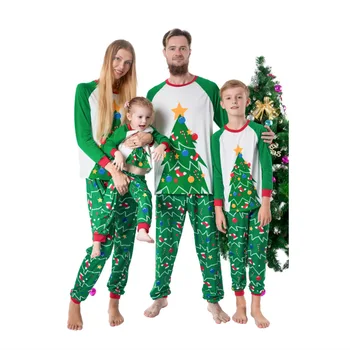 

2020 Family Christmas Pajamas Home Christmas Tree Print Parent-child Pajamas Set for Mother/Father/Kid